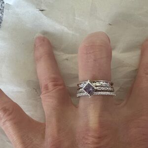 Silpada Stacked Silver Ring Set with amethyst center stone size 6